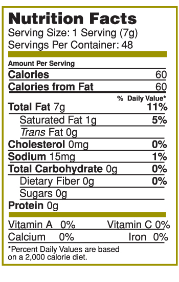 Nutrition Facts Label for Canary Island Garlic & Herb Splash