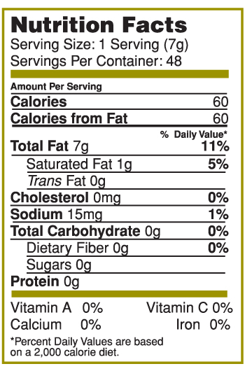 Nutrition Facts Label for Canary Island Garlic & Herb Lime Splash