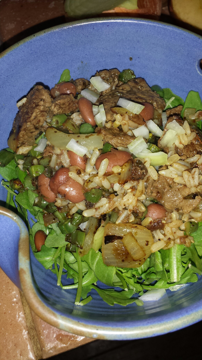 steak stir fry over salad